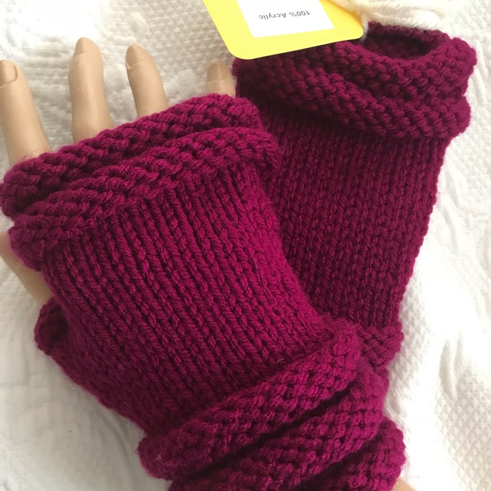 Hand Knit Fingerless Mittens- rolled cuff